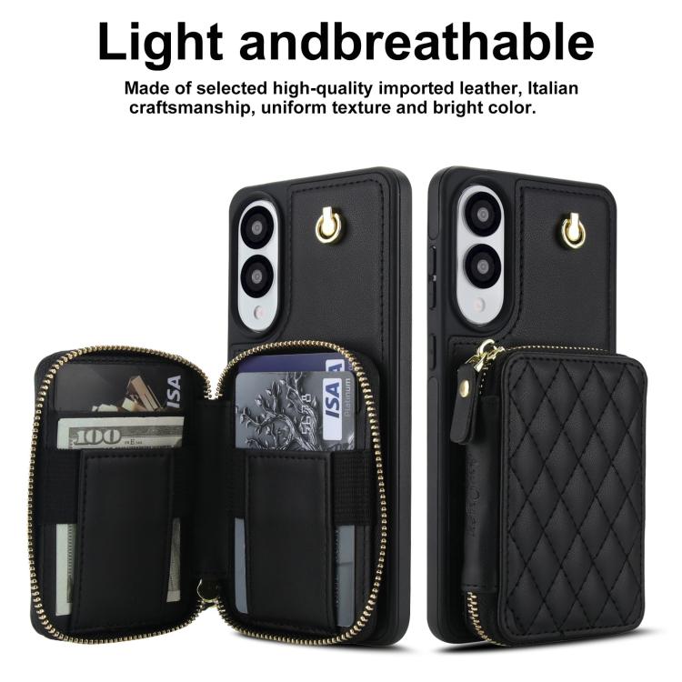 For Samsung Galaxy S25 Edge 5G AwQuer Crossbody Zipper Wallet Rhombic Leather Back Phone Case