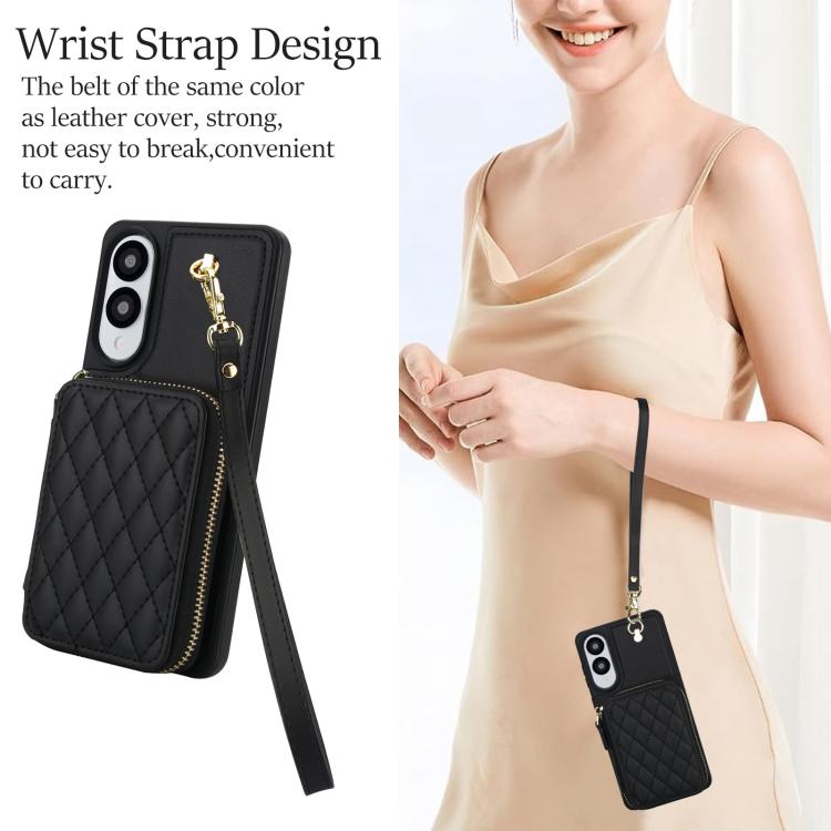 For Samsung Galaxy S25 Edge 5G AwQuer Crossbody Zipper Wallet Rhombic Leather Back Phone Case