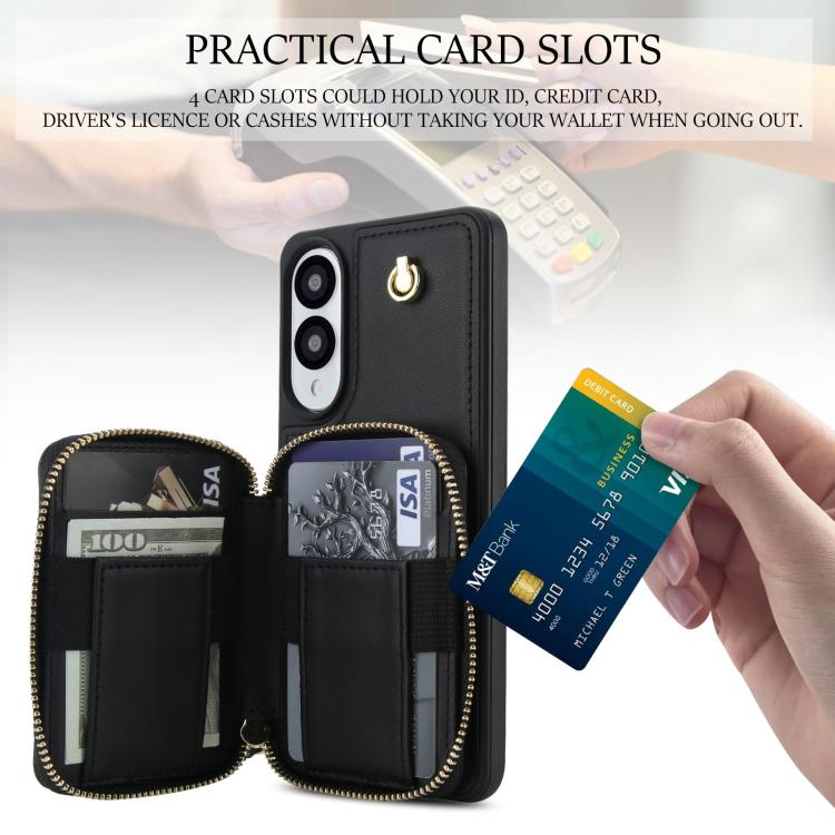 For Samsung Galaxy S25 Edge 5G AwQuer Crossbody Zipper Wallet Rhombic Leather Back Phone Case