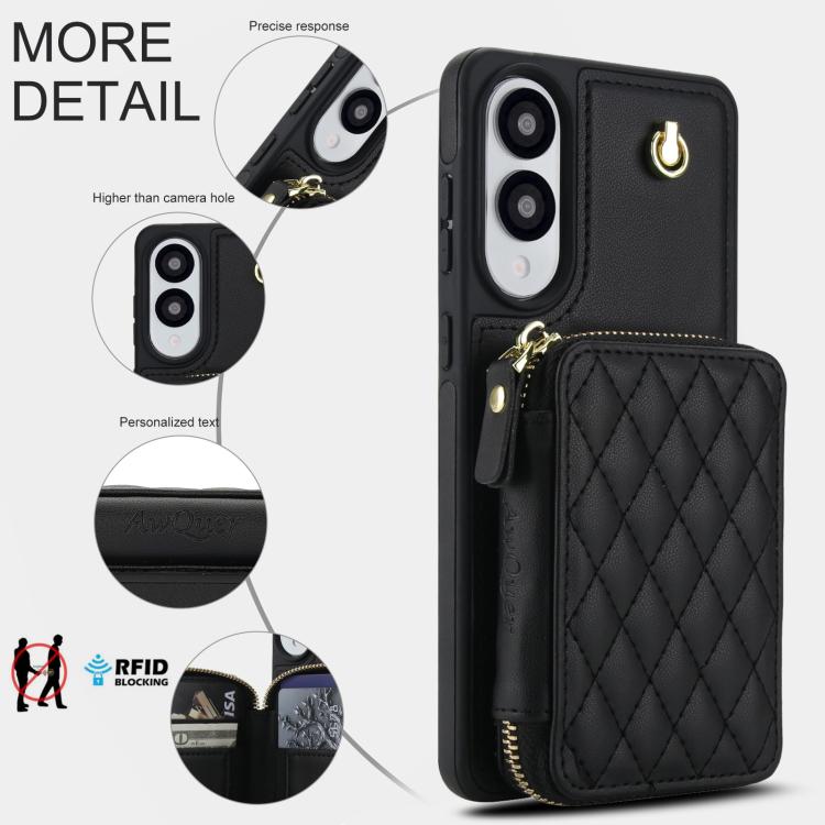 For Samsung Galaxy S25 Edge 5G AwQuer Crossbody Zipper Wallet Rhombic Leather Back Phone Case
