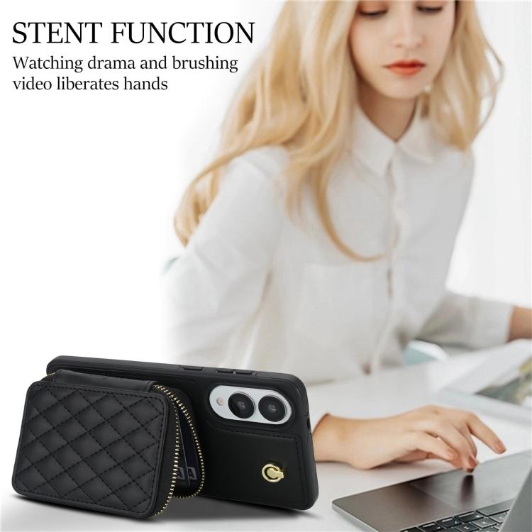 For Samsung Galaxy S25 Edge 5G AwQuer Crossbody Zipper Wallet Rhombic Leather Back Phone Case