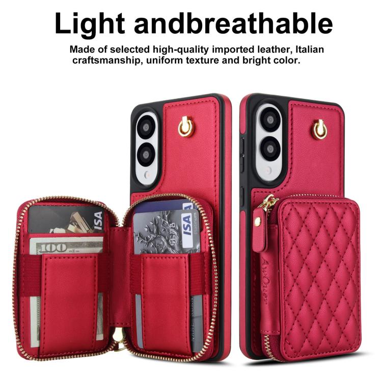 For Samsung Galaxy S25 Edge 5G AwQuer Crossbody Zipper Wallet Rhombic Leather Back Phone Case