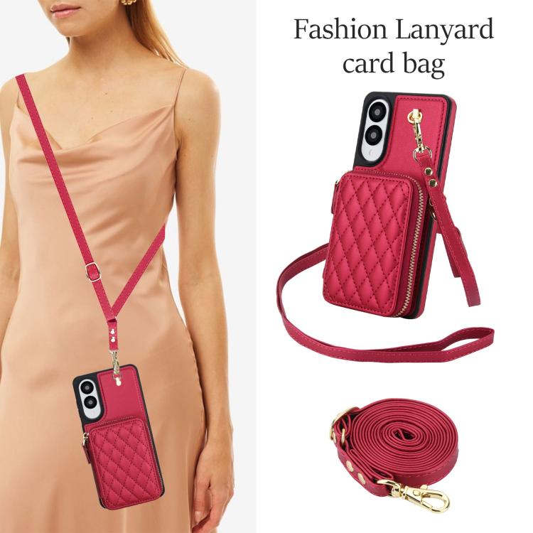 For Samsung Galaxy S25 Edge 5G AwQuer Crossbody Zipper Wallet Rhombic Leather Back Phone Case
