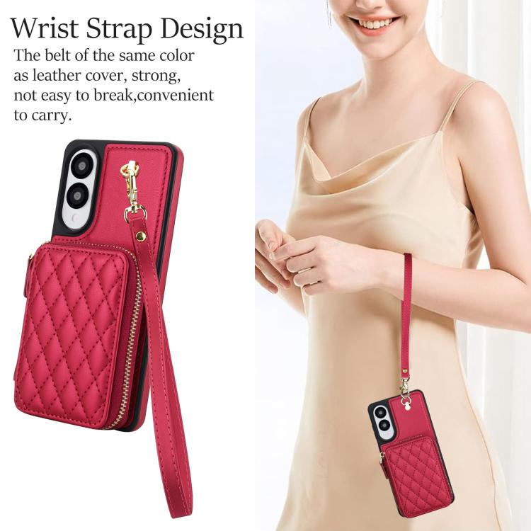 For Samsung Galaxy S25 Edge 5G AwQuer Crossbody Zipper Wallet Rhombic Leather Back Phone Case