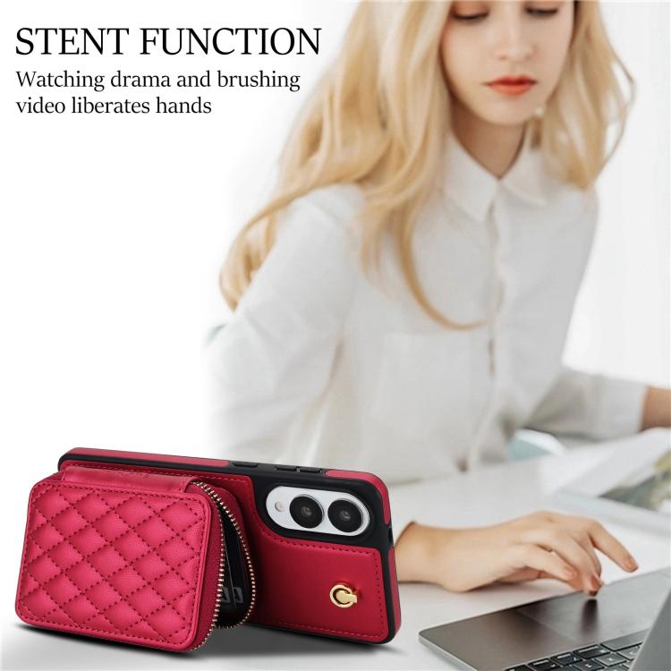 For Samsung Galaxy S25 Edge 5G AwQuer Crossbody Zipper Wallet Rhombic Leather Back Phone Case