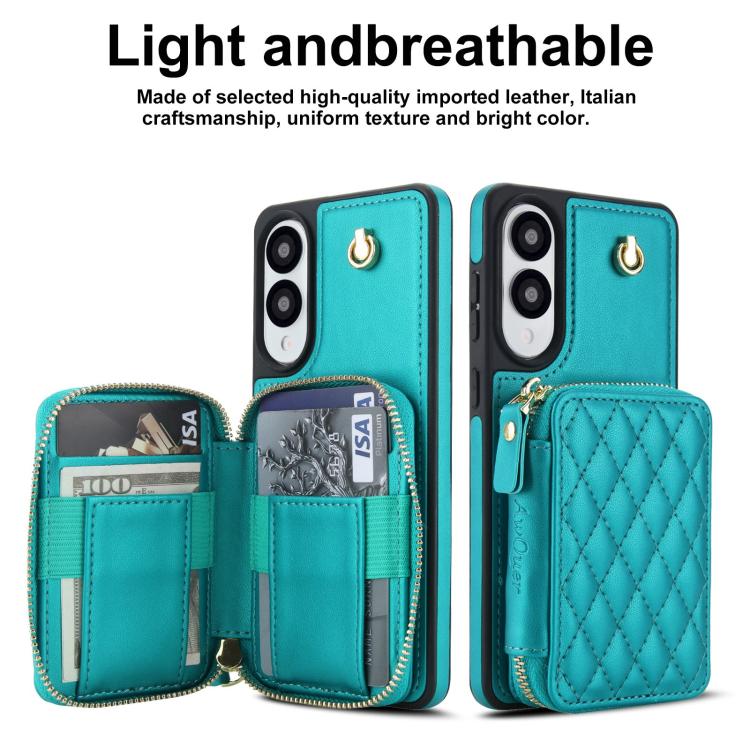 For Samsung Galaxy S25 Edge 5G AwQuer Crossbody Zipper Wallet Rhombic Leather Back Phone Case