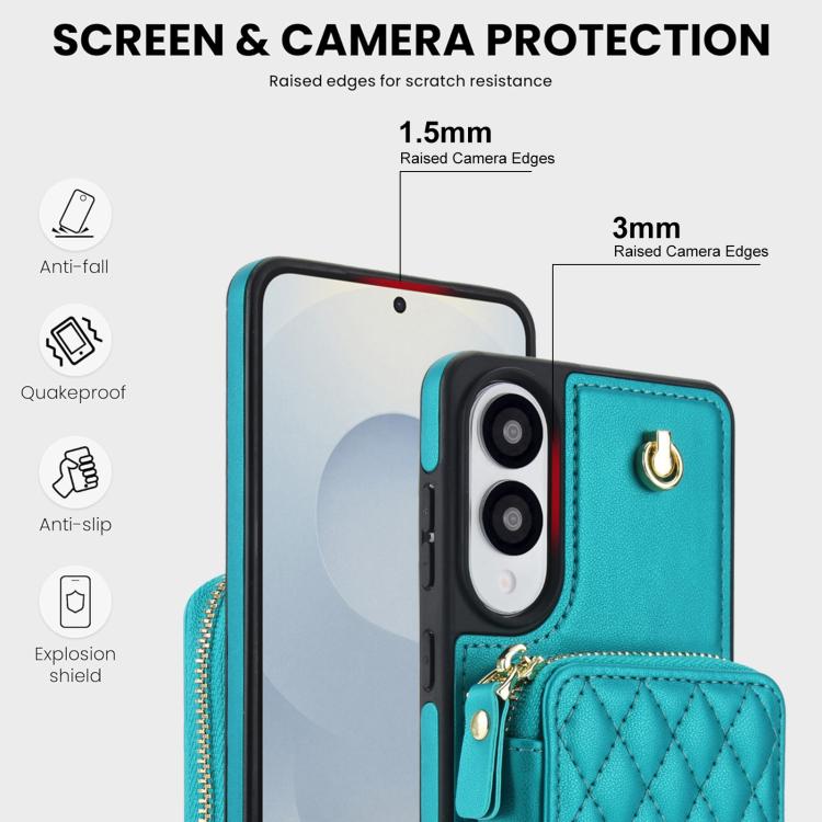 For Samsung Galaxy S25 Edge 5G AwQuer Crossbody Zipper Wallet Rhombic Leather Back Phone Case