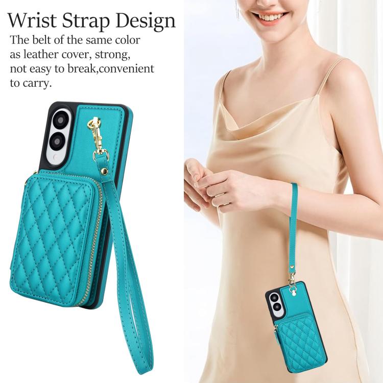 For Samsung Galaxy S25 Edge 5G AwQuer Crossbody Zipper Wallet Rhombic Leather Back Phone Case