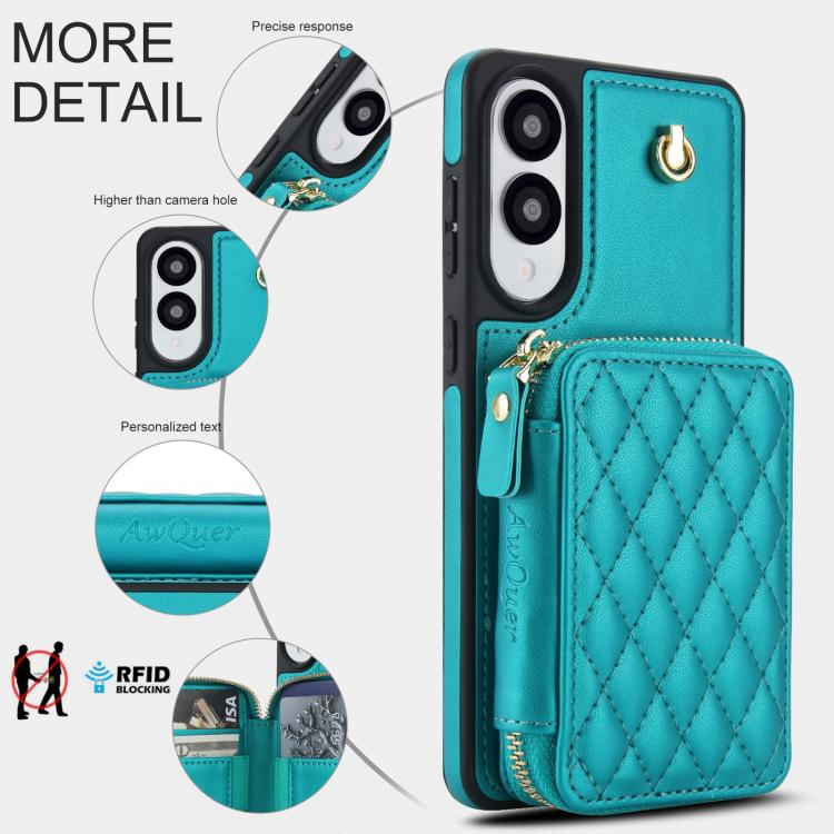 For Samsung Galaxy S25 Edge 5G AwQuer Crossbody Zipper Wallet Rhombic Leather Back Phone Case