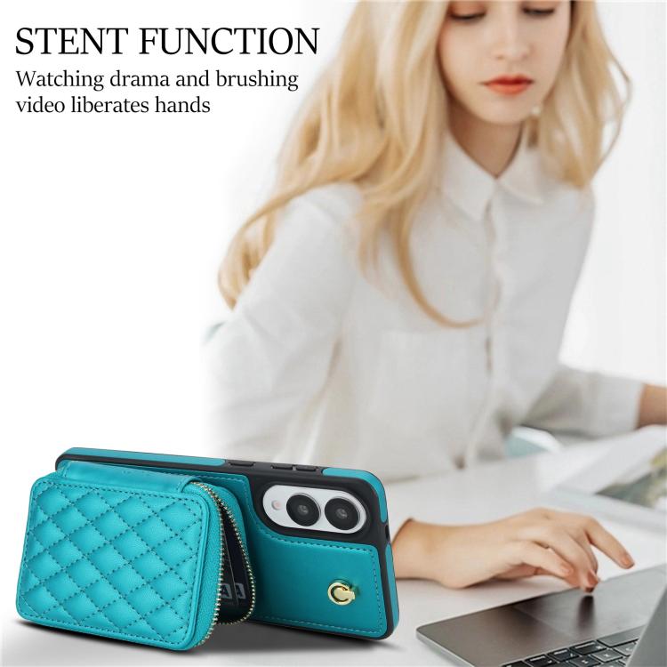 For Samsung Galaxy S25 Edge 5G AwQuer Crossbody Zipper Wallet Rhombic Leather Back Phone Case
