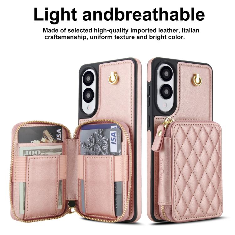 For Samsung Galaxy S25 Edge 5G AwQuer Crossbody Zipper Wallet Rhombic Leather Back Phone Case