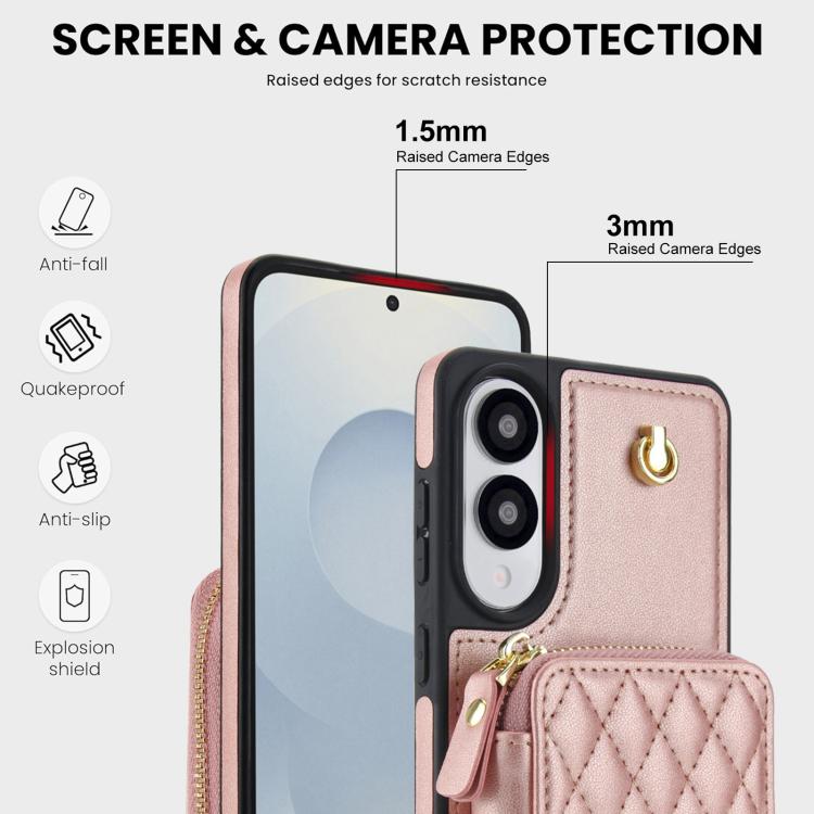 For Samsung Galaxy S25 Edge 5G AwQuer Crossbody Zipper Wallet Rhombic Leather Back Phone Case