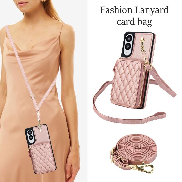 For Samsung Galaxy S25 Edge 5G AwQuer Crossbody Zipper Wallet Rhombic Leather Back Phone Case