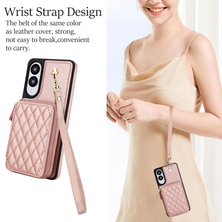 For Samsung Galaxy S25 Edge 5G AwQuer Crossbody Zipper Wallet Rhombic Leather Back Phone Case