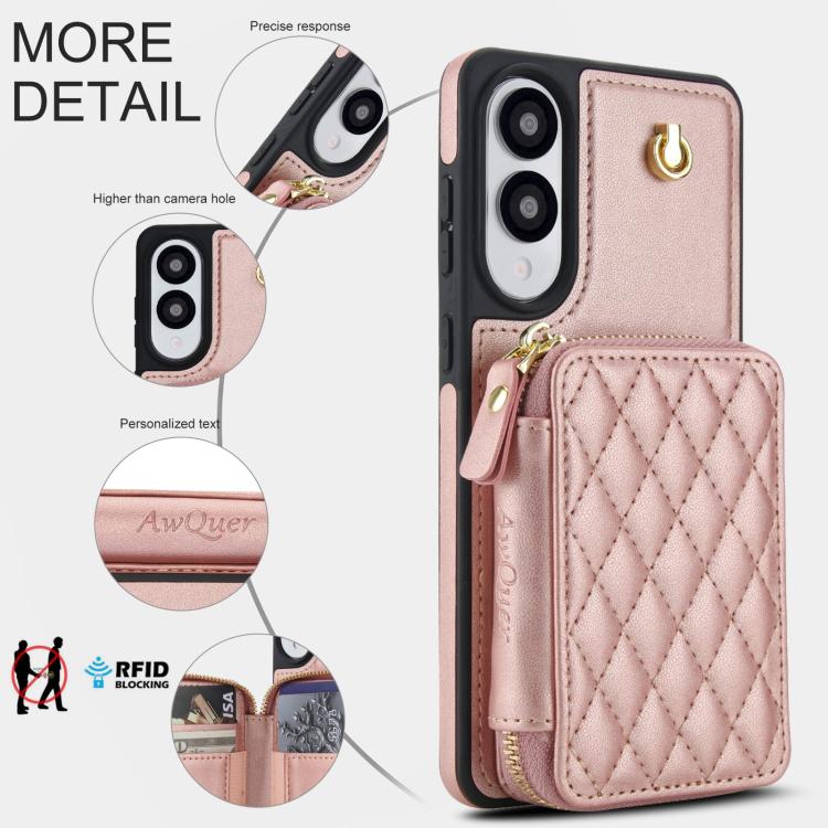 For Samsung Galaxy S25 Edge 5G AwQuer Crossbody Zipper Wallet Rhombic Leather Back Phone Case