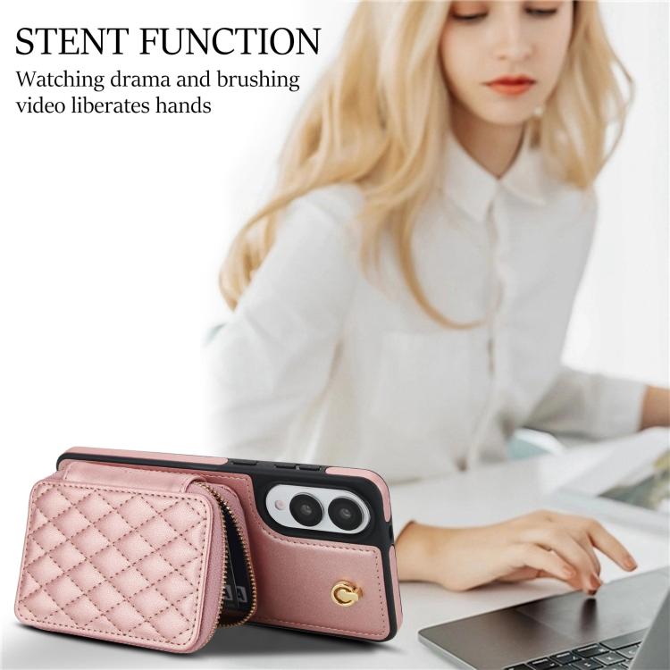 For Samsung Galaxy S25 Edge 5G AwQuer Crossbody Zipper Wallet Rhombic Leather Back Phone Case