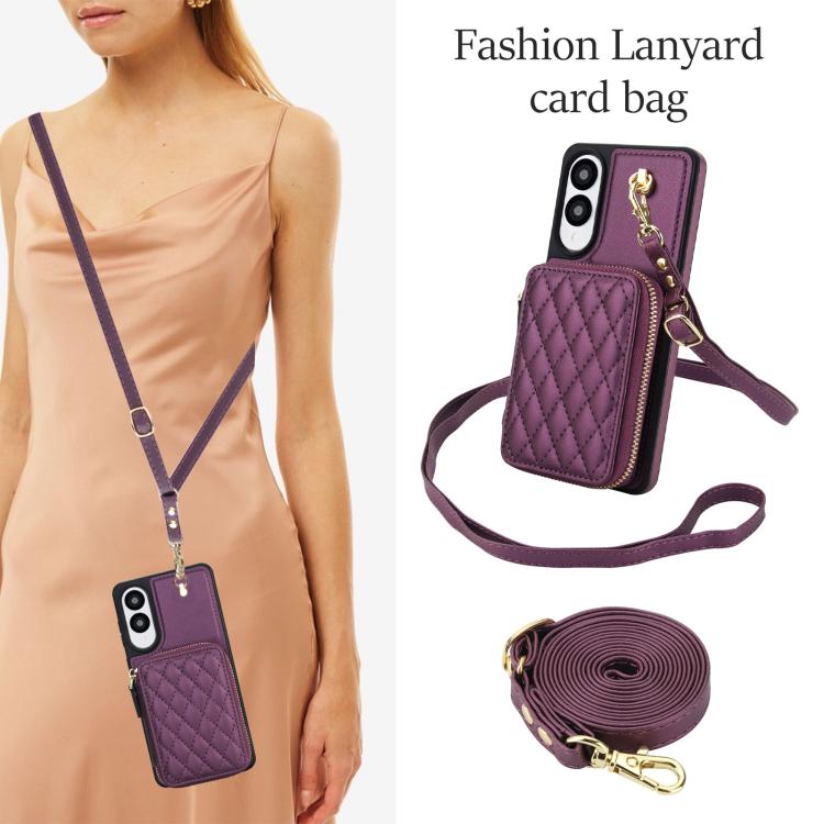 For Samsung Galaxy S25 Edge 5G AwQuer Crossbody Zipper Wallet Rhombic Leather Back Phone Case