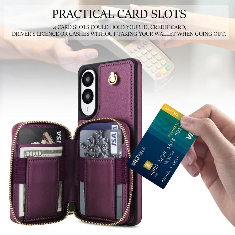 For Samsung Galaxy S25 Edge 5G AwQuer Crossbody Zipper Wallet Rhombic Leather Back Phone Case