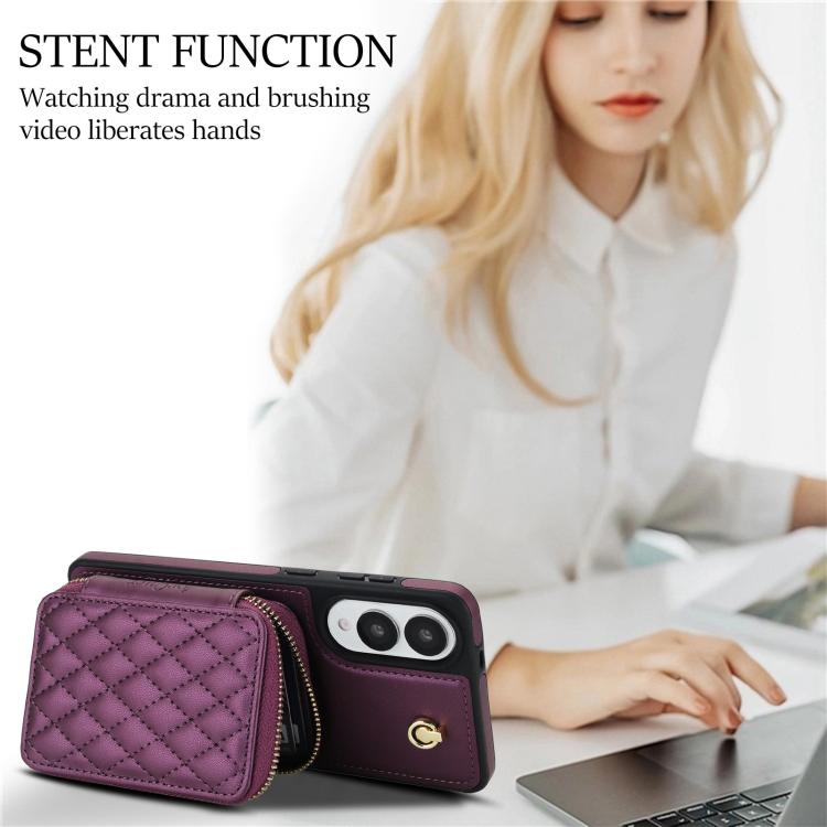 For Samsung Galaxy S25 Edge 5G AwQuer Crossbody Zipper Wallet Rhombic Leather Back Phone Case