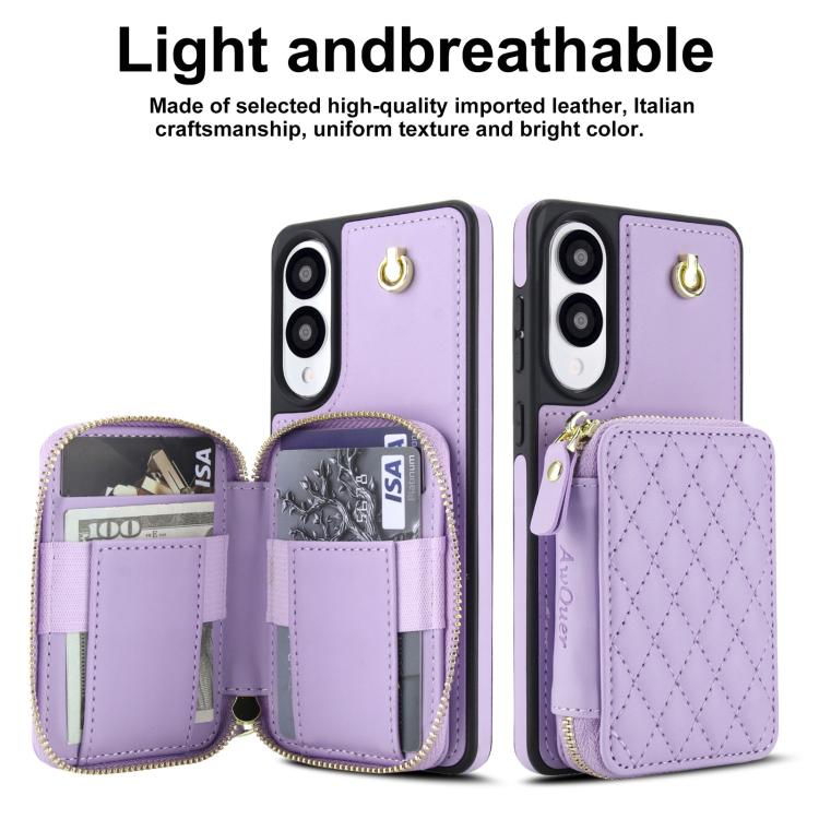 For Samsung Galaxy S25 Edge 5G AwQuer Crossbody Zipper Wallet Rhombic Leather Back Phone Case