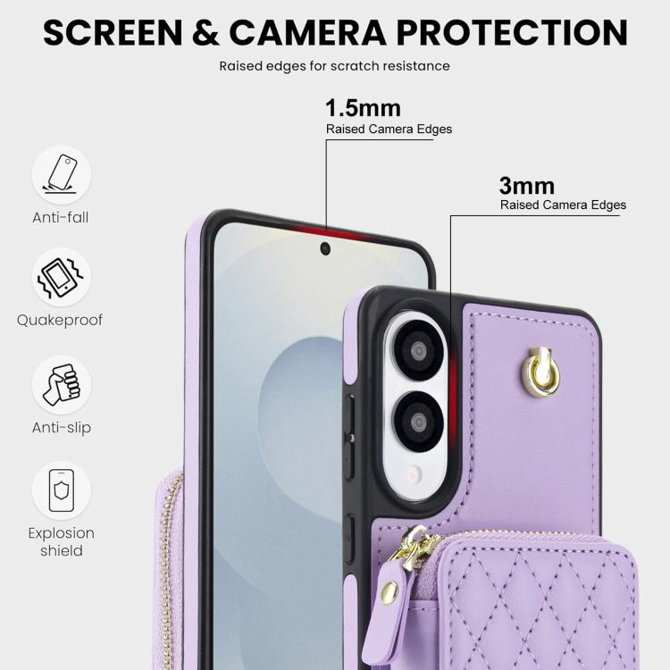 For Samsung Galaxy S25 Edge 5G AwQuer Crossbody Zipper Wallet Rhombic Leather Back Phone Case