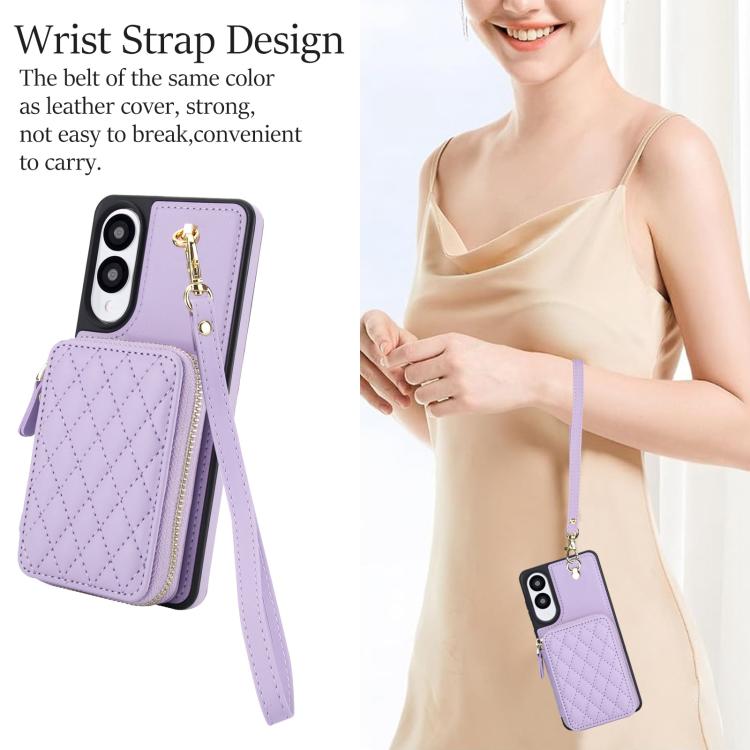 For Samsung Galaxy S25 Edge 5G AwQuer Crossbody Zipper Wallet Rhombic Leather Back Phone Case