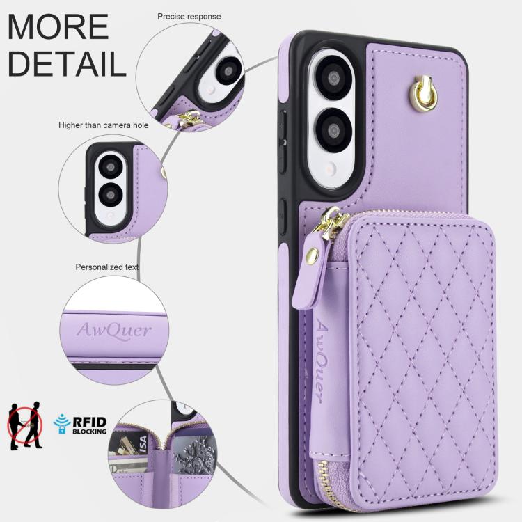 For Samsung Galaxy S25 Edge 5G AwQuer Crossbody Zipper Wallet Rhombic Leather Back Phone Case