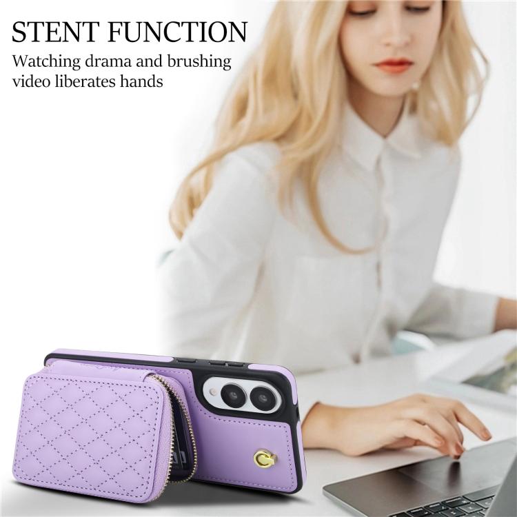 For Samsung Galaxy S25 Edge 5G AwQuer Crossbody Zipper Wallet Rhombic Leather Back Phone Case