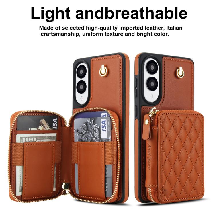 For Samsung Galaxy S25 Edge 5G AwQuer Crossbody Zipper Wallet Rhombic Leather Back Phone Case