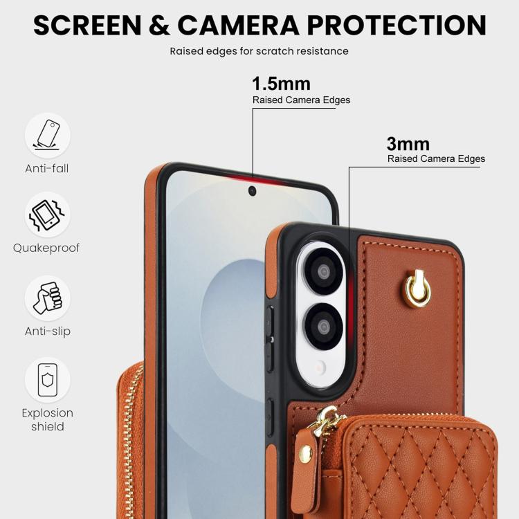 For Samsung Galaxy S25 Edge 5G AwQuer Crossbody Zipper Wallet Rhombic Leather Back Phone Case