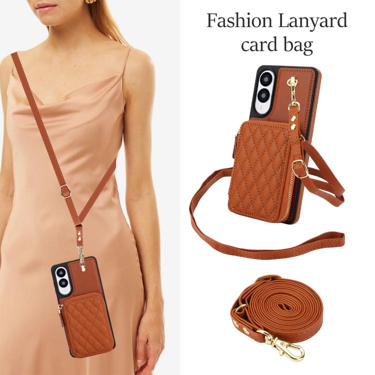 For Samsung Galaxy S25 Edge 5G AwQuer Crossbody Zipper Wallet Rhombic Leather Back Phone Case