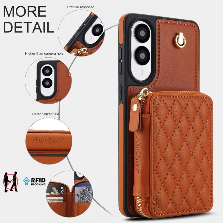 For Samsung Galaxy S25 Edge 5G AwQuer Crossbody Zipper Wallet Rhombic Leather Back Phone Case