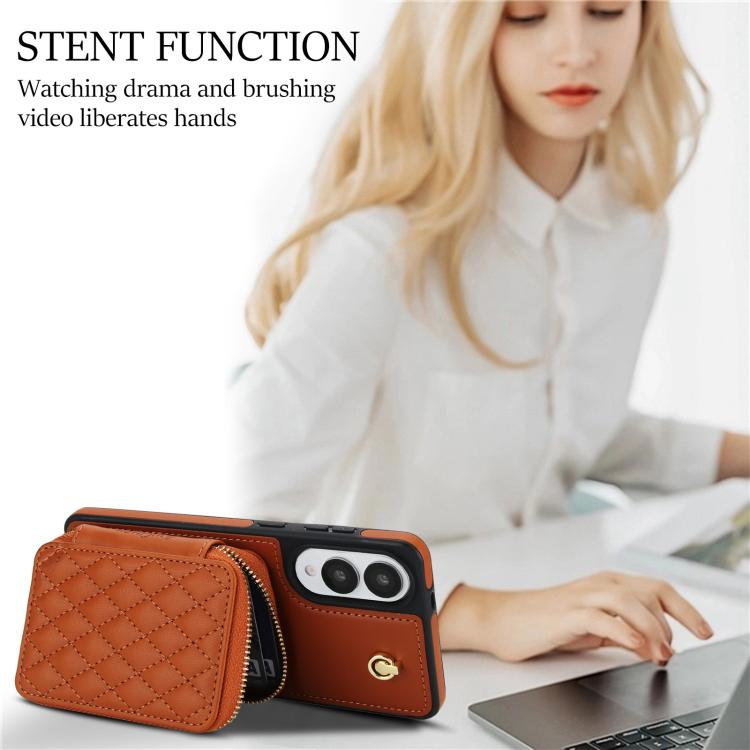 For Samsung Galaxy S25 Edge 5G AwQuer Crossbody Zipper Wallet Rhombic Leather Back Phone Case
