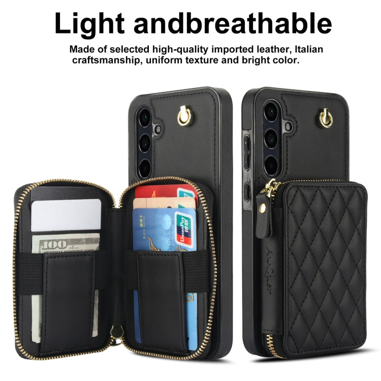 For Samsung Galaxy A55 5G AwQuer Crossbody Zipper Wallet Rhombic Leather Back Phone Case
