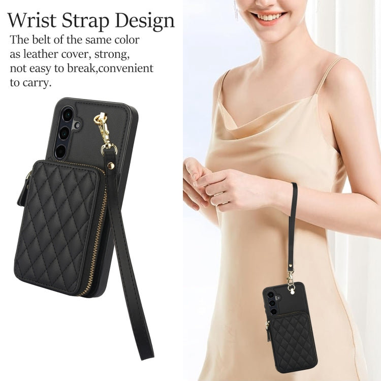 For Samsung Galaxy A55 5G AwQuer Crossbody Zipper Wallet Rhombic Leather Back Phone Case