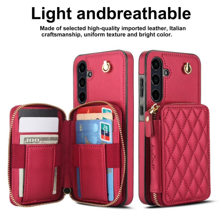 For Samsung Galaxy A55 5G AwQuer Crossbody Zipper Wallet Rhombic Leather Back Phone Case