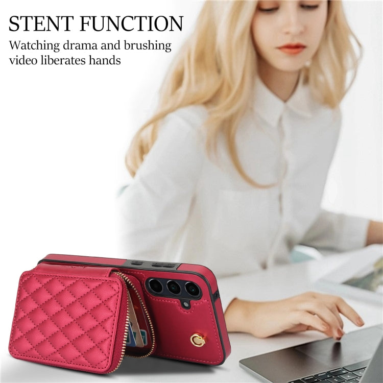 For Samsung Galaxy A55 5G AwQuer Crossbody Zipper Wallet Rhombic Leather Back Phone Case