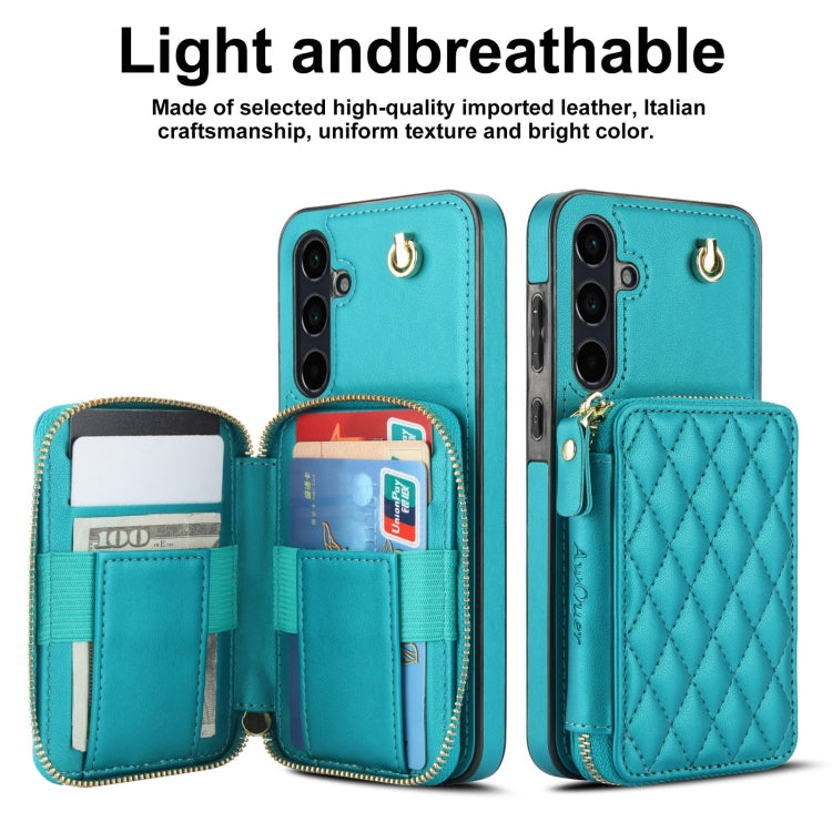 For Samsung Galaxy A55 5G AwQuer Crossbody Zipper Wallet Rhombic Leather Back Phone Case