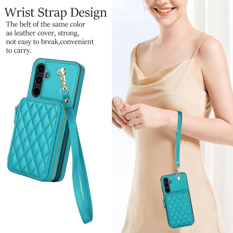 For Samsung Galaxy A55 5G AwQuer Crossbody Zipper Wallet Rhombic Leather Back Phone Case