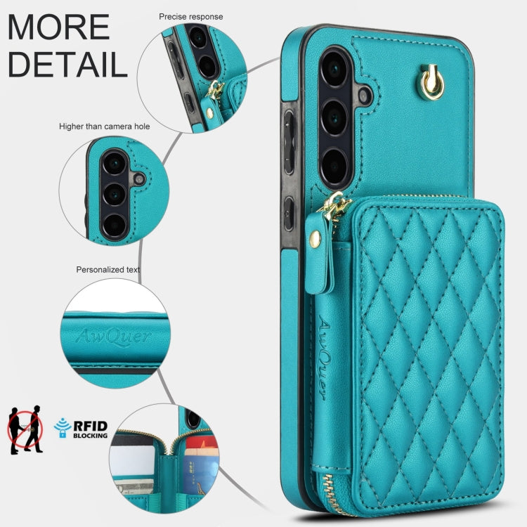 For Samsung Galaxy A55 5G AwQuer Crossbody Zipper Wallet Rhombic Leather Back Phone Case