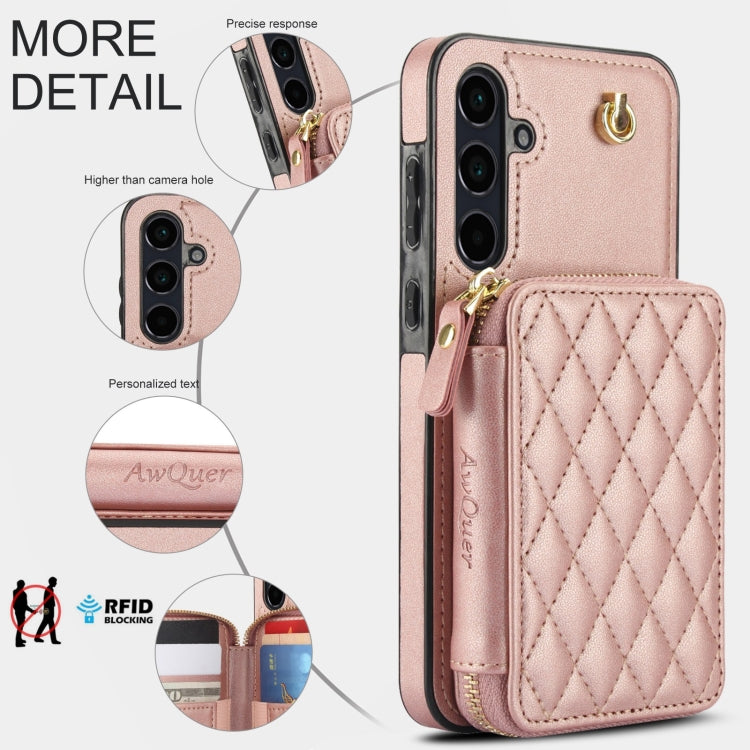For Samsung Galaxy A55 5G AwQuer Crossbody Zipper Wallet Rhombic Leather Back Phone Case