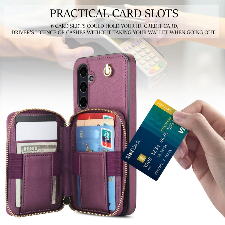 For Samsung Galaxy A55 5G AwQuer Crossbody Zipper Wallet Rhombic Leather Back Phone Case