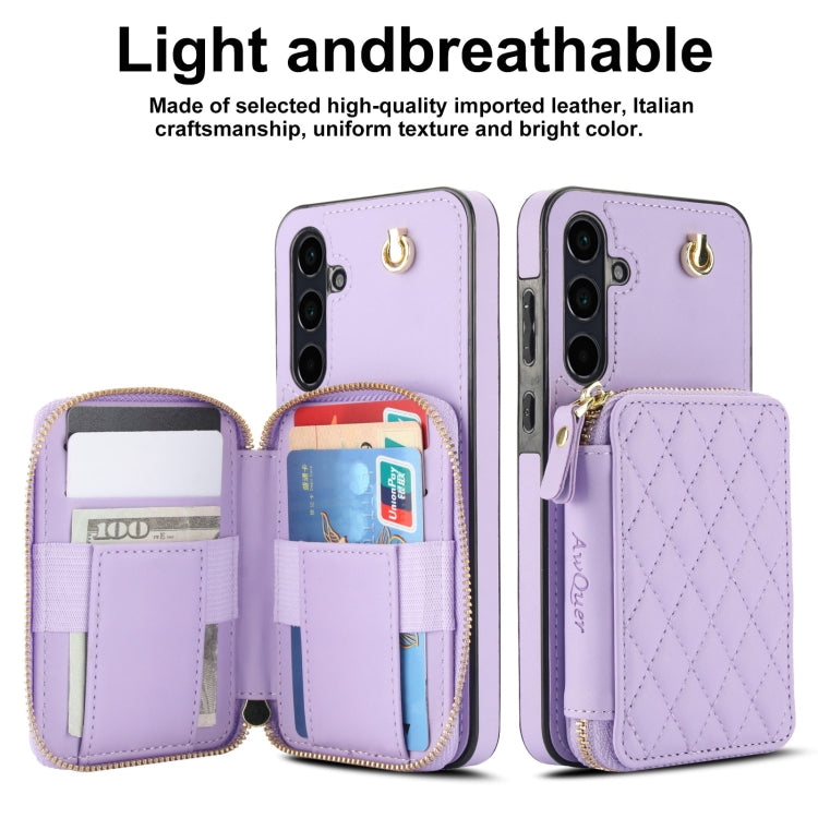 For Samsung Galaxy A55 5G AwQuer Crossbody Zipper Wallet Rhombic Leather Back Phone Case