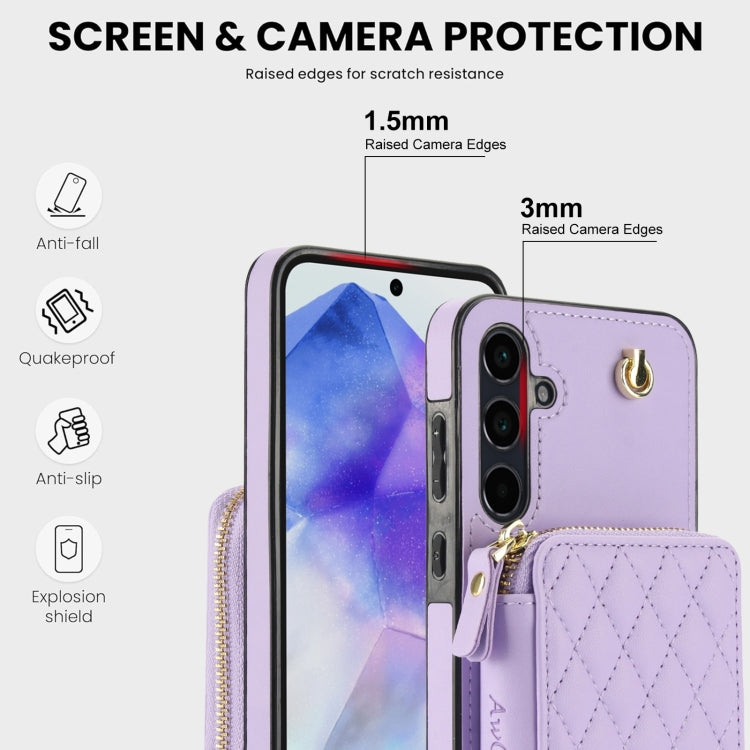 For Samsung Galaxy A55 5G AwQuer Crossbody Zipper Wallet Rhombic Leather Back Phone Case