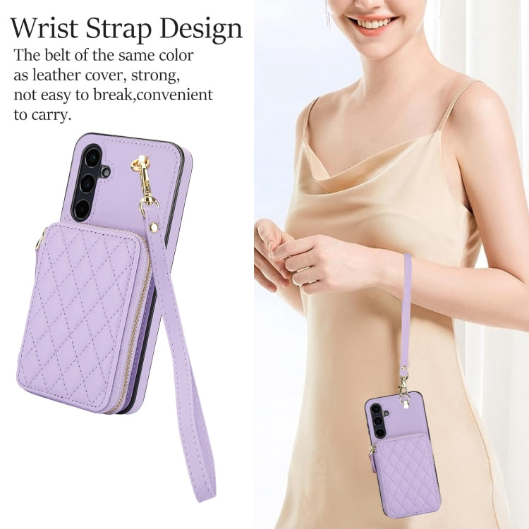 For Samsung Galaxy A55 5G AwQuer Crossbody Zipper Wallet Rhombic Leather Back Phone Case