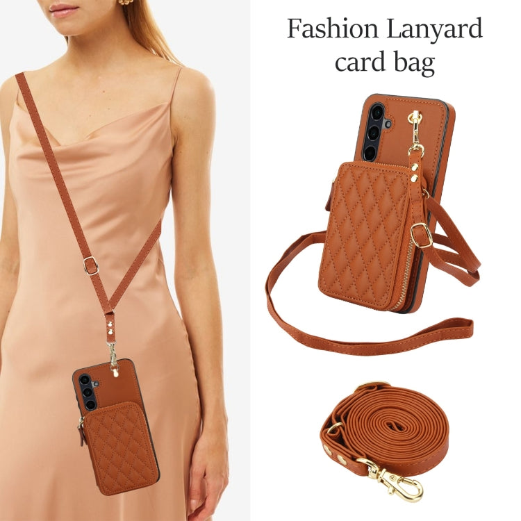 For Samsung Galaxy A55 5G AwQuer Crossbody Zipper Wallet Rhombic Leather Back Phone Case