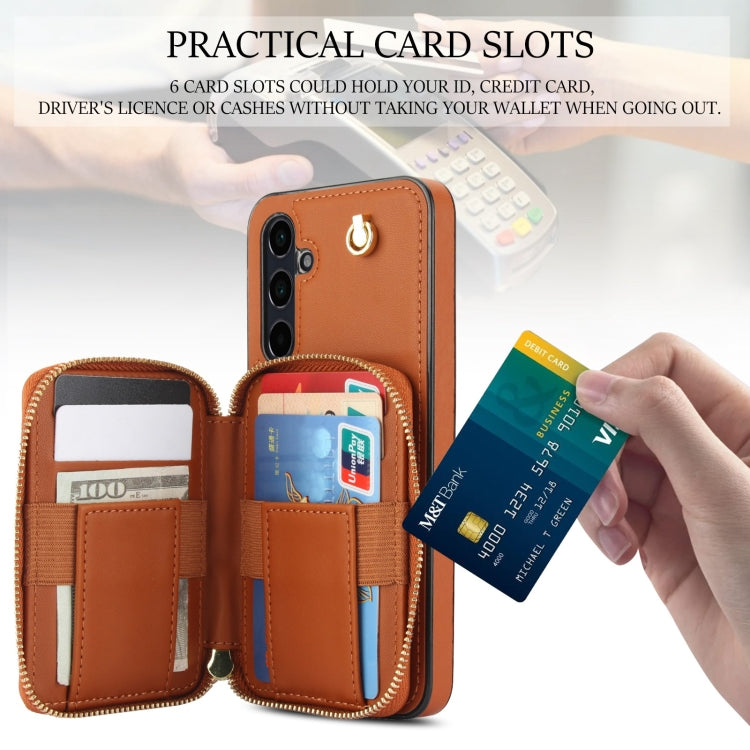 For Samsung Galaxy A55 5G AwQuer Crossbody Zipper Wallet Rhombic Leather Back Phone Case