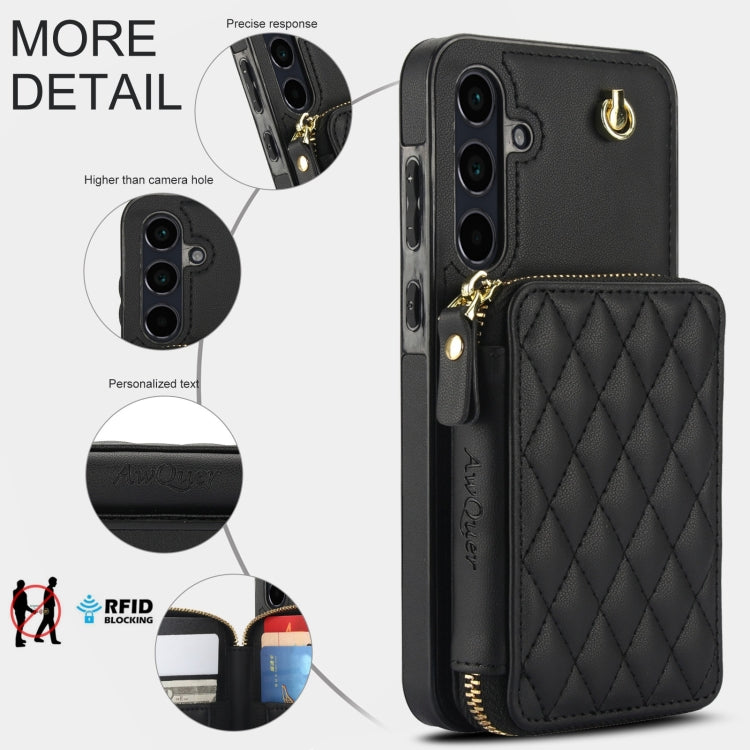 For Samsung Galaxy A35 5G AwQuer Crossbody Zipper Wallet Rhombic Leather Back Phone Case