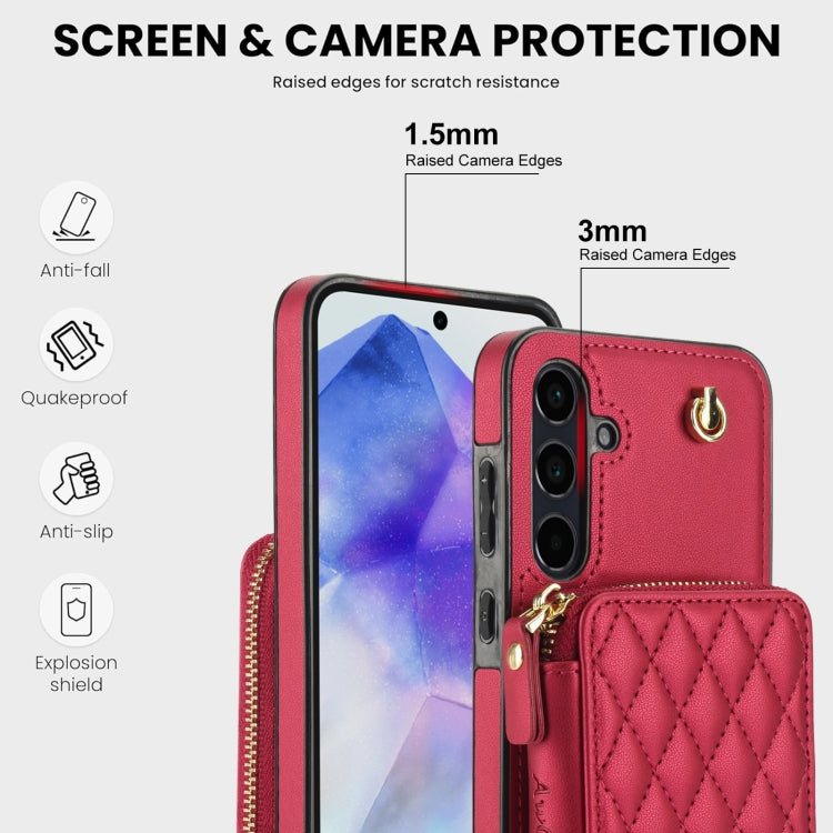 For Samsung Galaxy A35 5G AwQuer Crossbody Zipper Wallet Rhombic Leather Back Phone Case