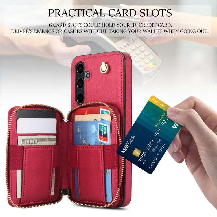 For Samsung Galaxy A35 5G AwQuer Crossbody Zipper Wallet Rhombic Leather Back Phone Case